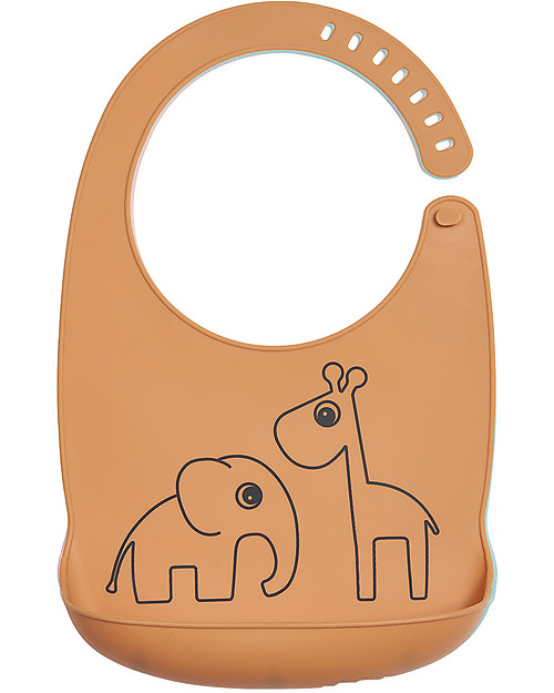 Done By Deer Bavaglino Impermeabile con Tasca Deer Friends, Mostarda - 100% silicone alimentare Bavagli Impermeabili con Tasca