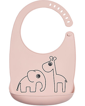 Done By Deer Bavaglino Impermeabile con Tasca Deer Friends, Rosa Cipria - 100% silicone alimentare Bavagli Impermeabili