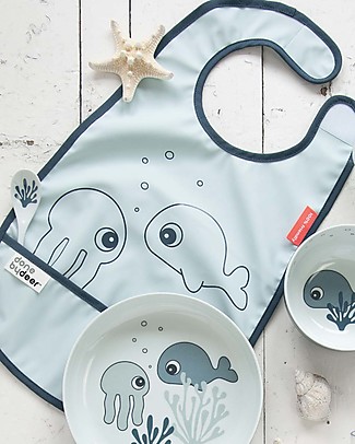 Done By Deer Bavaglino Impermeabile con Tasca Sea Friends - Blu - Chiusura con Velcro Bavagli Classici