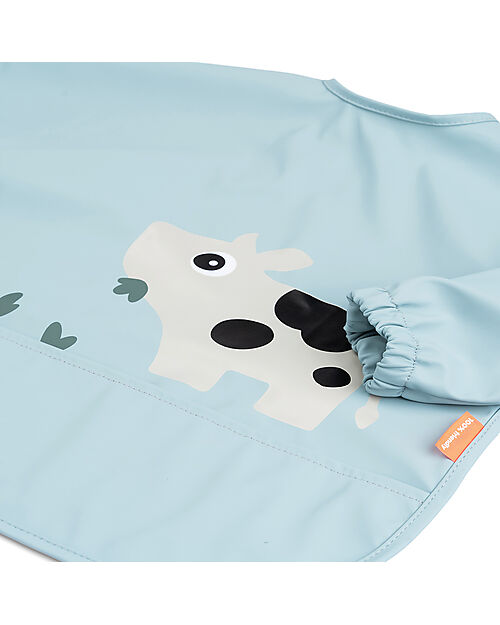 Done By Deer Bavaglio a Maniche Lunghe con Tasca - Tiny Farm - Blu - Impermeabile Bavagli con Maniche