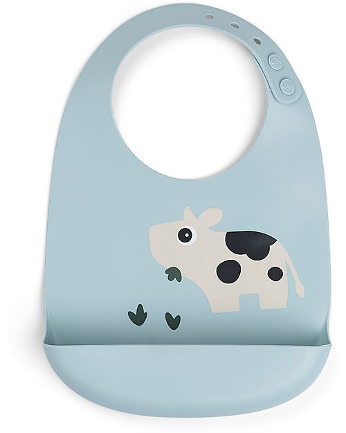 Done By Deer Bavaglio Impermeabile con Tasca - Tiny Farm - Blu - 100% Silicone Bavagli Impermeabili con Tasca