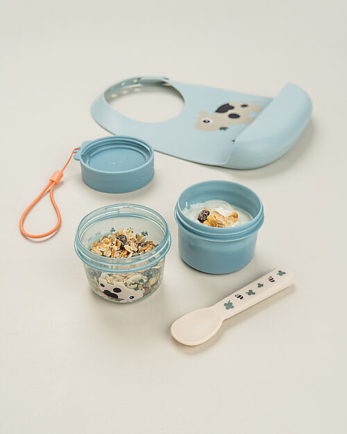 Done By Deer Bavaglio Impermeabile con Tasca - Tiny Farm - Blu - 100% Silicone Bavagli Impermeabili con Tasca