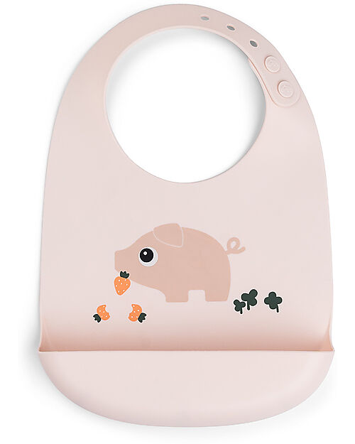 Done By Deer Bavaglio Impermeabile con Tasca - Tiny Farm - Cipria - 100% Silicone Bavagli Impermeabili con Tasca