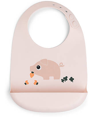 Done By Deer Bavaglio Impermeabile con Tasca - Tiny Farm - Cipria - 100% Silicone Bavagli Impermeabili con Tasca