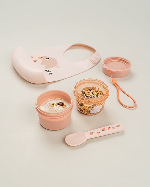 Done By Deer Bavaglio Impermeabile con Tasca - Tiny Farm - Cipria - 100% Silicone Bavagli Impermeabili con Tasca