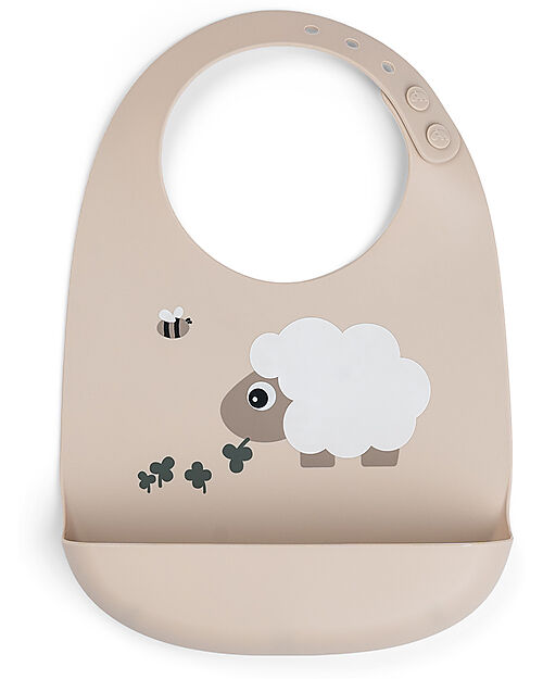 Done By Deer Bavaglio Impermeabile con Tasca - Tiny Farm - Sabbia - 100% Silicone Bavagli Impermeabili con Tasca