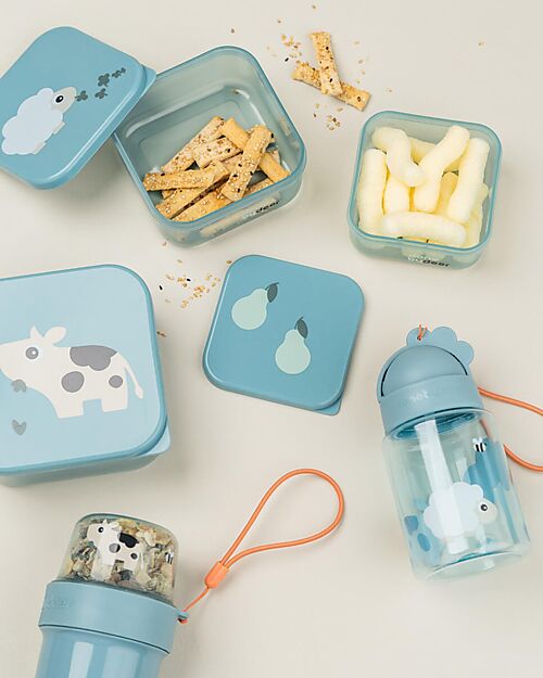 Done By Deer Borraccia Antigoccia con Cannuccia - Tiny Farm - Blu - Lavabile in Lavastoviglie Borracce non Termiche