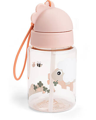 Done By Deer Borraccia Antigoccia con Cannuccia - Tiny Farm - Cipria - Lavabile in Lavastoviglie Borracce non Termiche