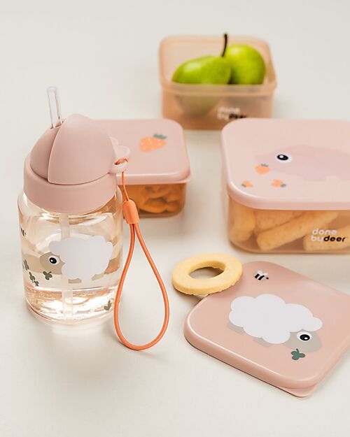 Done By Deer Borraccia Antigoccia con Cannuccia - Tiny Farm - Cipria - Lavabile in Lavastoviglie Borracce non Termiche