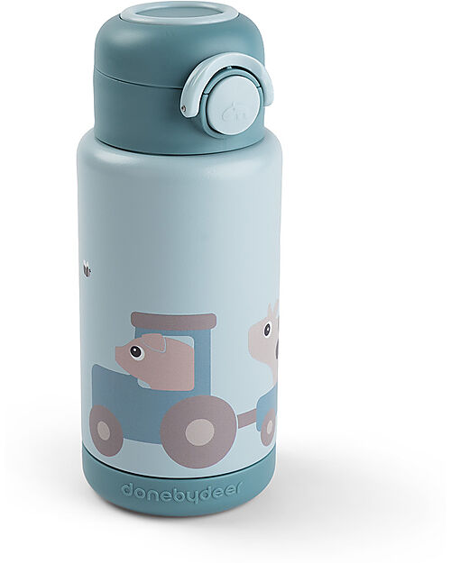 Done By Deer Borraccia Antigoccia Termica per Bambini 340 ml - Tiny Farm - Blu Borracce Termiche