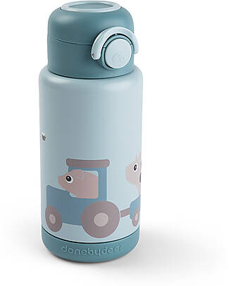 Done By Deer Borraccia Antigoccia Termica per Bambini 340 ml - Tiny Farm - Blu Borracce Termiche