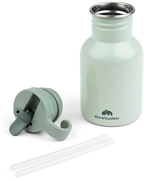 Done By Deer Borraccia in Metallo 350 ml - Croco - Verde - con Cannuccia a Scomparsa! Borracce non Termiche