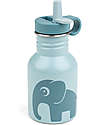 Done By Deer Borraccia in Metallo 350 ml - Elefante - Blu - con Cannuccia a Scomparsa! Borracce non Termiche