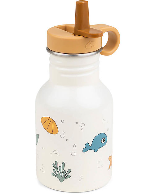 Done By Deer Borraccia in Metallo 350 ml - Sea Friend - Beige - con Cannuccia a Scomparsa! Borracce non Termiche