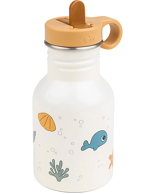 Done By Deer Borraccia in Metallo 350 ml - Sea Friend - Beige - con Cannuccia a Scomparsa! Borracce non Termiche