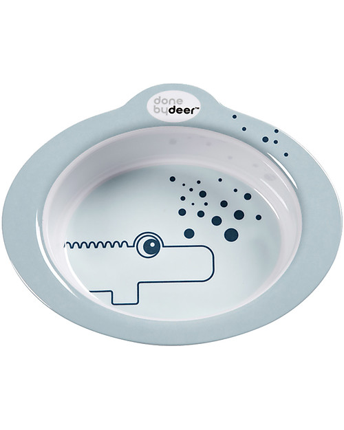 Done By Deer Ciotola Anti-Scivolo Contour Croco, Celeste - 350 ml Piatti e Scodelle