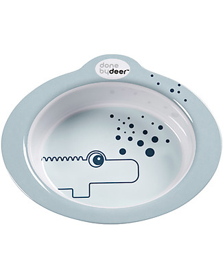 Done By Deer Ciotola Anti-Scivolo Contour Croco, Celeste - 350 ml Piatti e Scodelle