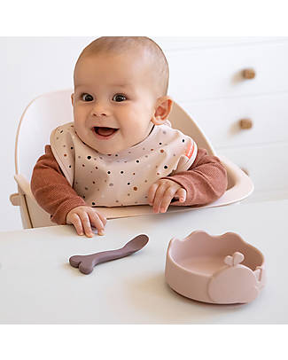 Done By Deer Ciotola Stick&Stay e Cucchiaino - Wally - Cipria - Silicone Alimentare Set Pappa