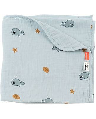 Done By Deer Coperta Bambino - Wally Blu - 100 x 100 cm - Cotone Bio Swaddle di Mussola