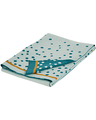 Done By Deer Copertina in Maglia Happy Dots 80x100 cm, Celeste - 100% cotone Coperte