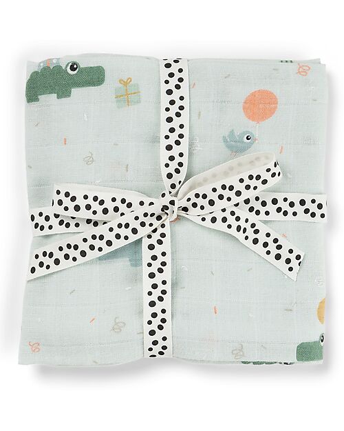 Done By Deer Copertina Milleusi - Celebration - Blu - 100% Cotone OEKO-TEX - 120x120cm Swaddle di Mussola