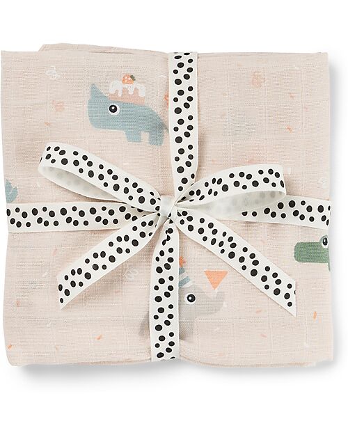 Done By Deer Copertina Milleusi - Celebration - Cipria - 100% Cotone OEKO-TEX - 120x120cm Swaddle di Mussola