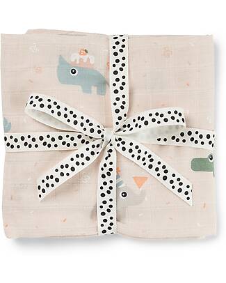 Done By Deer Copertina Milleusi - Celebration - Cipria - 100% Cotone OEKO-TEX - 120x120cm Swaddle di Mussola