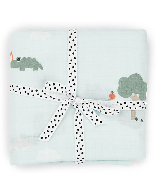 Done By Deer Copertina Milleusi - Playground - Blu - 100% Cotone GOTS - 120x120cm Swaddle di Mussola