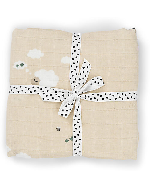 Done By Deer Copertina Milleusi - Tiny Farm - Sabbia - 100% Cotone GOTS - 120x120cm Swaddle di Mussola