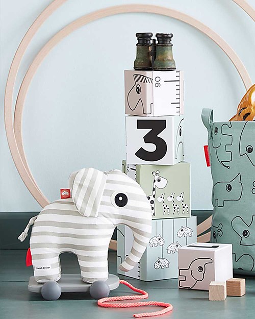 Done By Deer Giocattolo da Tirare Elphee, Righe Grige - Incoraggia il Movimento Trainabili