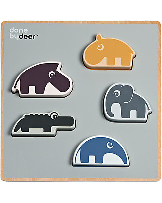 Done By Deer Gioco a Incastro in Legno Chunky Play, Amici di Deer - Dai 12 mesi Puzzle