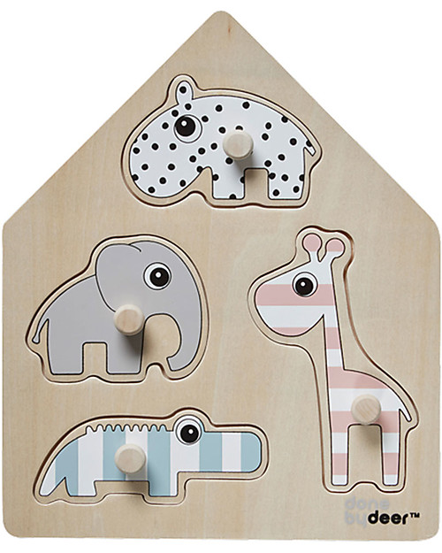 Done By Deer Gioco a Incastro in Legno Peg, Amici di Deer - Dai 12 mesi Incastri in Legno