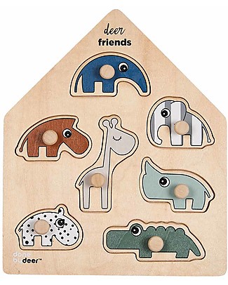Done By Deer Gioco a Incastro in Legno Peg, Deer Friends - Dai 12 mesi Incastri in Legno