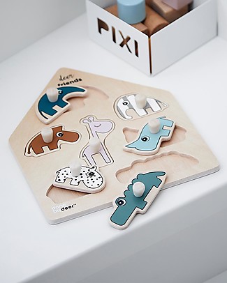 Done By Deer Gioco a Incastro in Legno Peg, Deer Friends - Dai 12 mesi Incastri In Legno