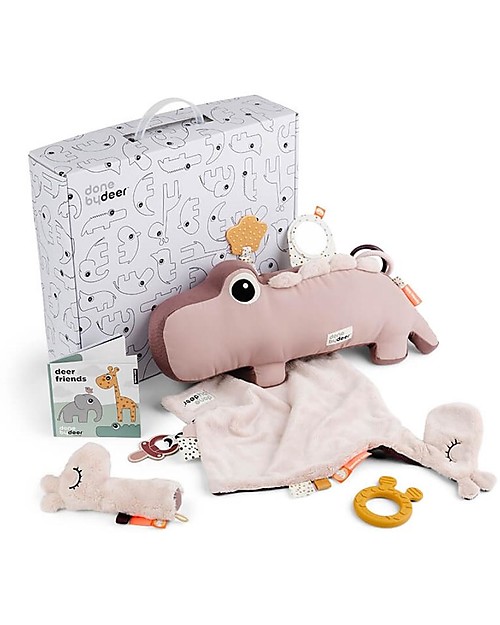 Done By Deer Goodie Box Primi Giochi - Set con Cuscino Multisensoriale, Copertina, Massagengive in Silicone e Sonaglio - Cipria - Perfetta Idea Regalo! Giochi per Neonati_