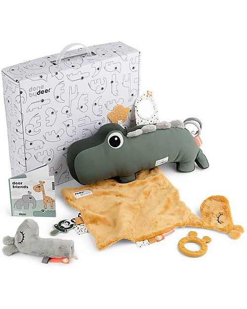 Done By Deer Goodie Box Primi Giochi - Set con Cuscino Multisensoriale, Copertina, Massagengive in Silicone e Sonaglio - Colore Mix - Perfetta Idea Regalo! Giochi per Neonati_
