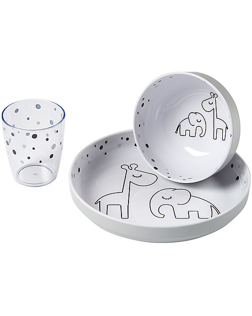 Done By Deer Mini Set Pappa Yummy Dreamy dots Grigio - Con Piatto, Ciotola e Bicchiere Set Pappa