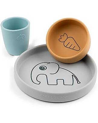 Done By Deer OUTLET - Set Pappa - Piatto Ciotola e Tazza - Elphee - Colore Mix - Silicone Alimentare - Pezzo di Showroom Set Pappa