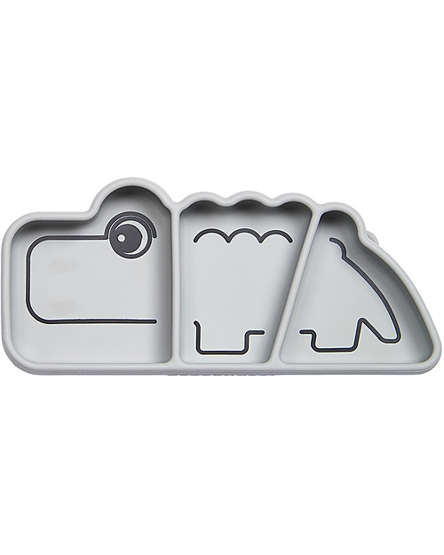 Done By Deer Piatto a Scomparti Anti-Scivolo Stick&Stay Croco, Grigio Piatti e Scodelle
