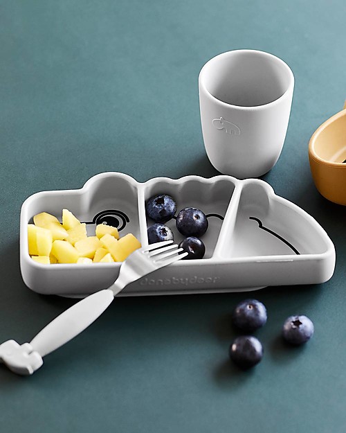 Done By Deer Piatto a Scomparti Anti-Scivolo Stick&Stay Croco, Grigio Piatti e Scodelle