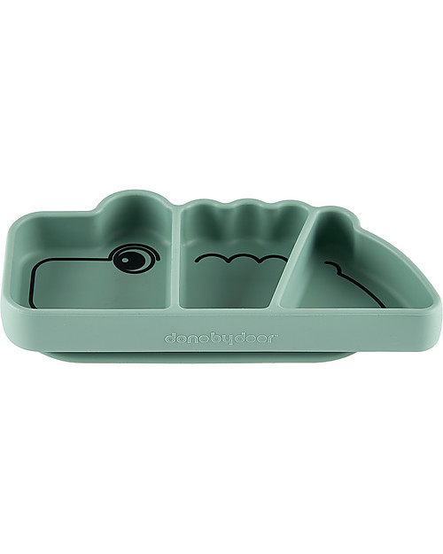 Done By Deer Piatto a Scomparti Anti-Scivolo Stick&Stay Croco, Verde Piatti e Scodelle