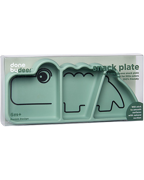 Done By Deer Piatto a Scomparti Anti-Scivolo Stick&Stay Croco, Verde Piatti e Scodelle