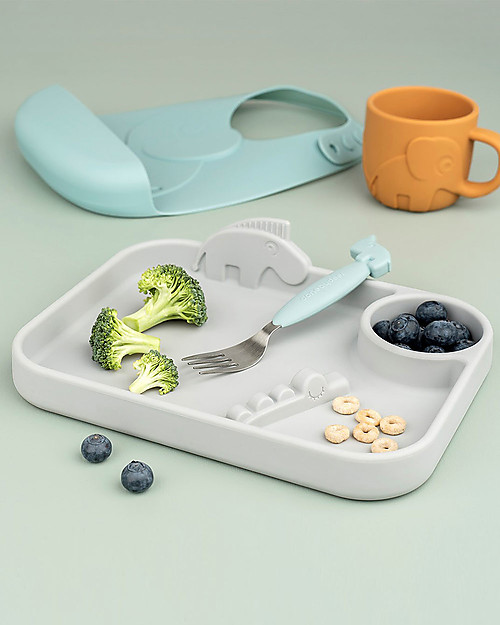 Done By Deer Piatto a Scomparti Peekaboo - Croco e Zeebe - Grigio - 100% Silicone Alimentare Piatti e Scodelle