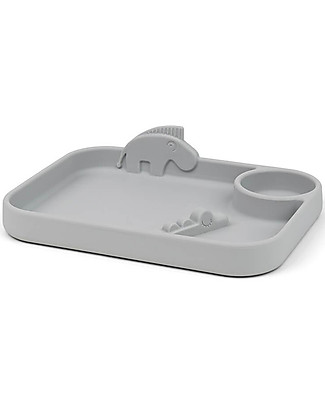 Done By Deer Piatto a Scomparti Peekaboo - Croco e Zeebe - Grigio - 100% Silicone Alimentare Set Pappa