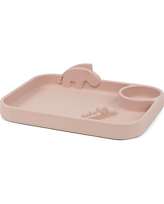 Done By Deer Piatto a Scomparti Peekaboo - Croco e Zeebe - Rosa Cipria - 100% Silicone Alimentare Set Pappa