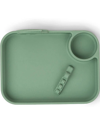 Done By Deer Piatto a Scomparti Peekaboo - Croco e Zeebe - Verde - 100% Silicone Alimentare Piatti e Scodelle