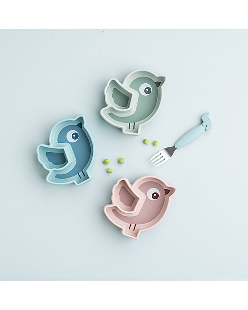 Done By Deer Piatto a Scomparti - Silicone Alimentare - Stick&Stay - Birdee - Blu Piatti e Scodelle
