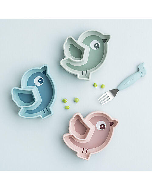 Done By Deer Piatto a Scomparti - Silicone Alimentare - Stick&Stay - Birdee - Cipria Piatti e Scodelle