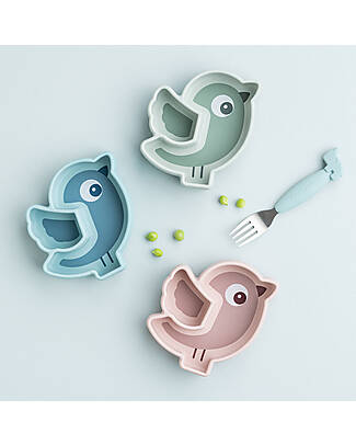 Done By Deer Piatto a Scomparti - Silicone Alimentare - Stick&Stay - Birdee - Cipria Piatti e Scodelle