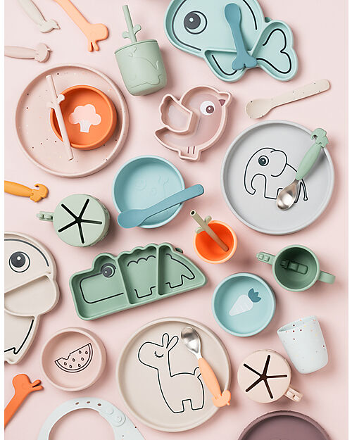 Done By Deer Piatto a Scomparti - Silicone Alimentare - Stick&Stay - Birdee - Cipria Piatti e Scodelle